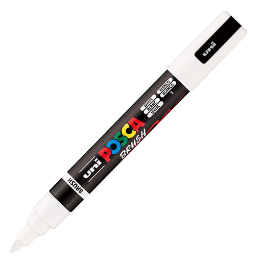 UNI MITSUBISHI - M PC5MBR BI - Marcatore a base d'acqua Uni Posca PC5MBR - punta brush 1.0 - 4.0mm - bianco  - Uni Mitsubishi - 105473 -  Conf. da 1 Pz.