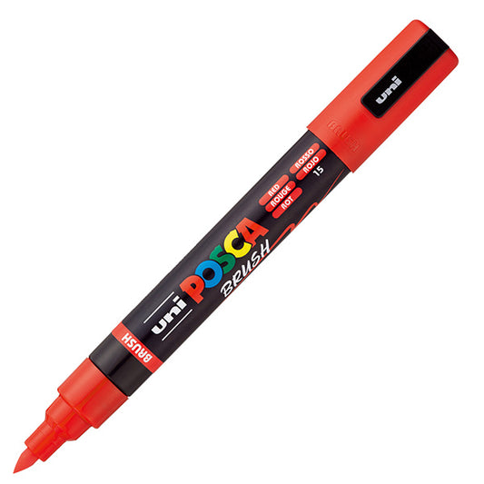 UNI MITSUBISHI - M PC5MBR R - Marcatore a base d'acqua Uni Posca PC5MBR - punta brush 1.0 - 4.0mm - rosso - Uni Mitsubishi - 105477 -  Conf. da 1 Pz.