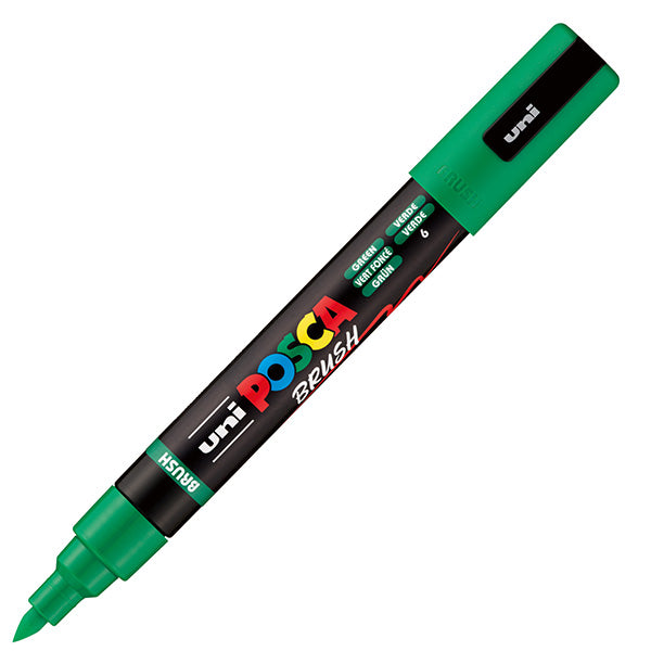 UNI MITSUBISHI - M PC5MBR V - Marcatore a base d'acqua Uni Posca PC5MBR - punta brush 1.0 - 4.0mm - verde - Uni Mitsubishi - 105479 -  Conf. da 1 Pz.