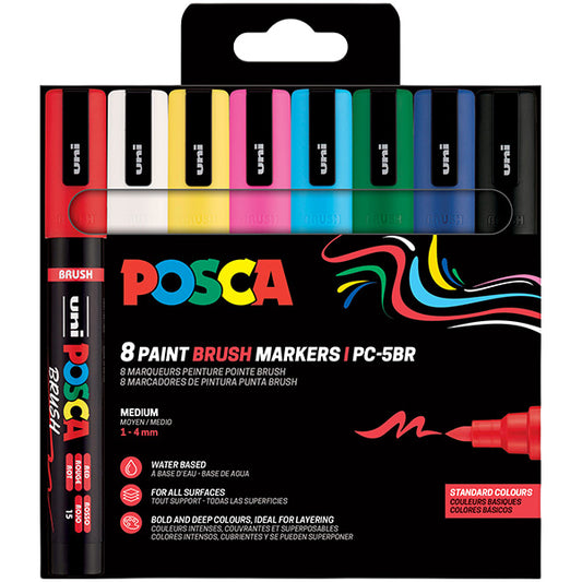 UNI MITSUBISHI - M PC5MBR 8P - Marcatore a base d'acqua Uni Posca PC5MBR - punta brush 1.0 - 4.0mm - colori assortiti  - Uni Mitsubishi - conf. 8 pezzi - 105480 -  Conf. da 1 Pz.