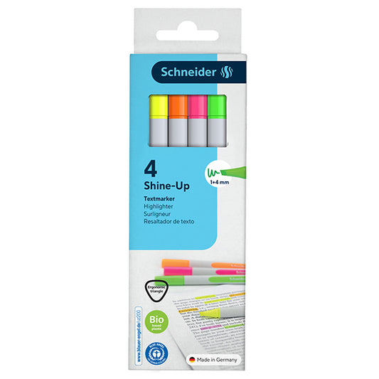 SCHNEIDER - P112094 - Evidenziatore Shine-Up - punta a scalpello  - colori assortiti - Schneider - conf. 4 pezzi - 105486 -  Conf. da 1 Pz.