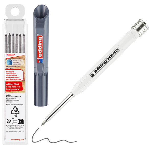 EDDING - 4-8880-8881 - Matita da costruzione per fori profondi 8880-8881 – grafite – 2,8 mm – incluso set 6 mine – Edding - 105492 -  Conf. da 1 Pz.