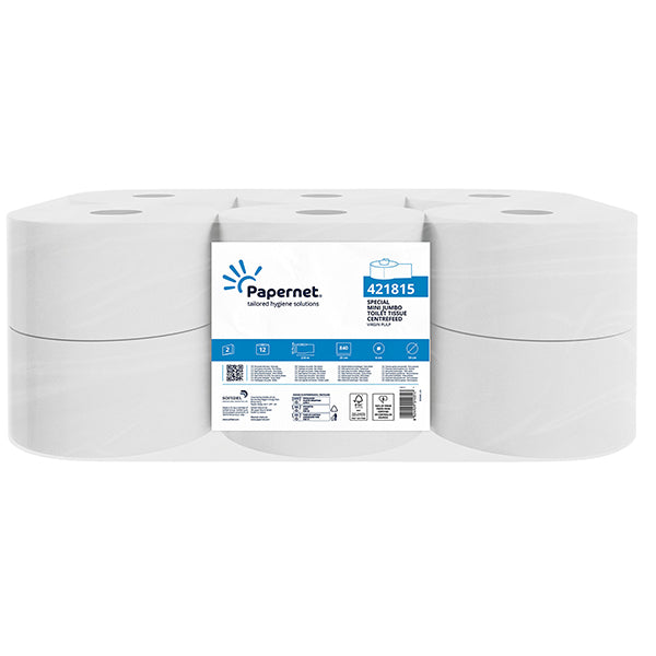 PAPERNET - 421815 - Carta igienica Centrefeed Mini Jumbo - 2 veli - 15 gr - diametro 19 cm - 10,75 cm x 210 m - bianco - Papernet - 105537 -  Conf. da 12 Pz.