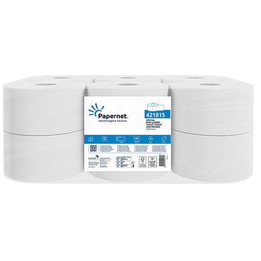 PAPERNET - 421815 - Carta igienica Centrefeed Mini Jumbo - 2 veli - 15 gr - diametro 19 cm - 10,75 cm x 210 m - bianco - Papernet - 105537 -  Conf. da 12 Pz.