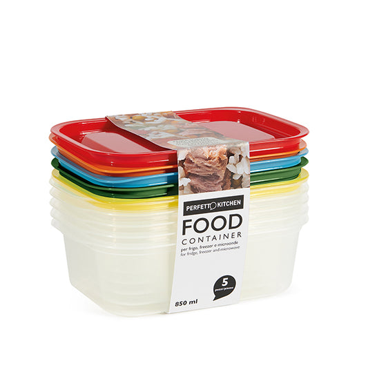 PERFETTO - 29313 - Contenitori alimenti –  203 x 137 x 64 mm – 850 ml - PP - Perfetto – conf. 5 pezzi - 105642 -  Conf. da 1 Pz.