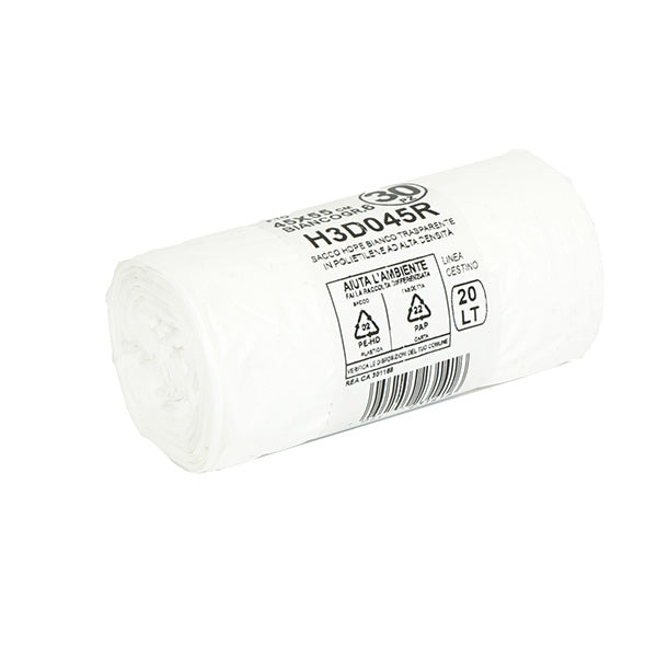 Bio Extrusion - H3D045R - Sacco rifiuti - HDPE - 45 x 55 cm - 20 L - 15my - bianco - Bio Extrusion - conf. 30 pezzi - 105857 -  Conf. da 1 Pz.