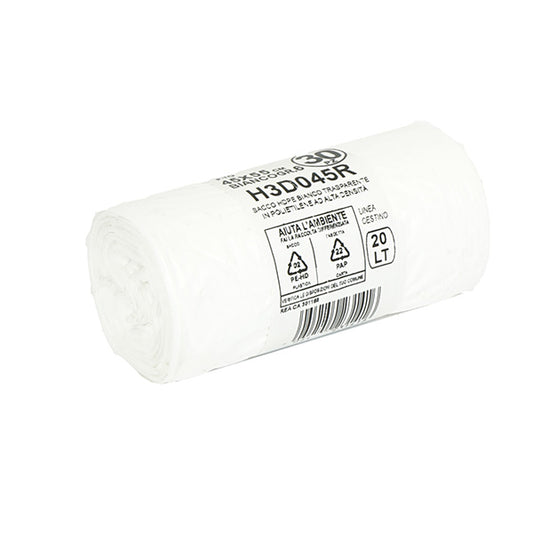Bio Extrusion - H3D045R - Sacco rifiuti - HDPE - 45 x 55 cm - 20 L - 15my - bianco - Bio Extrusion - conf. 30 pezzi - 105857 -  Conf. da 1 Pz.
