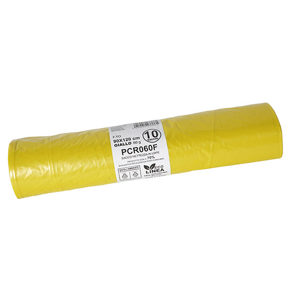 Bio Extrusion - PCR060F - Sacco rifiuti - PCR - 90 x 120 cm - 120 L - 60 gr - giallo -Bio Extrusion - conf. 10 pezzi - 105866 -  Conf. da 1 Pz.