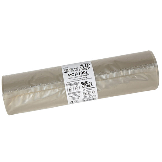 Bio Extrusion - PCR100L - Sacco rifiuti - PCR - 90 x 120 cm - 120 L - 100 gr - neutro -Bio Extrusion - conf. 10 pezzi - 105868 -  Conf. da 1 Pz.