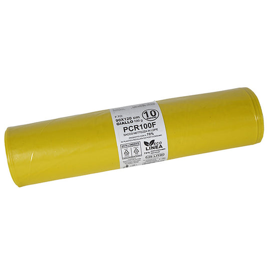 Bio Extrusion - PCR100F - Sacco rifiuti - PCR - 90 x 120 cm - 120 L - 100 gr - giallo -Bio Extrusion - conf. 10 pezzi - 105869 -  Conf. da 1 Pz.