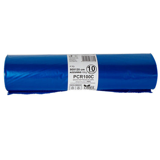 Bio Extrusion - PCR100C - Sacco rifiuti - PCR - 90 x 120 cm - 120 L - 100 gr - azzurro -Bio Extrusion - conf. 10 pezzi - 105870 -  Conf. da 1 Pz.
