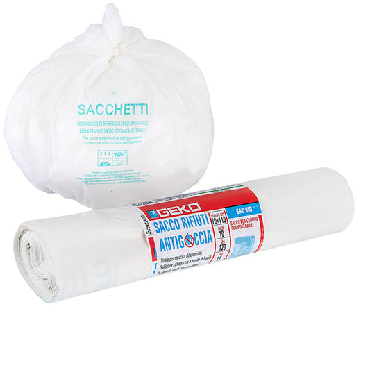 Geko - 8500500003 - Sacchi per rifiuti organici Sac Bio - 70 x 110cm - 120 L - 12 micron - bianco - Geko - rotolo da 10 sacchetti - 105874 -  Conf. da 1 Pz.
