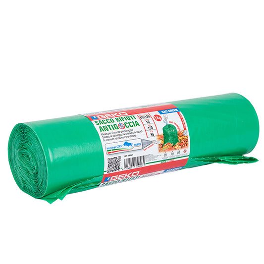 Geko - 8500900001 - Sacchi per rifiuti da giardino - 80 x 120 cm - 150 L - 56 micron - LDPE - verde - Geko - rotolo da 10 sacchetti - 105877 -  Conf. da 1 Pz.