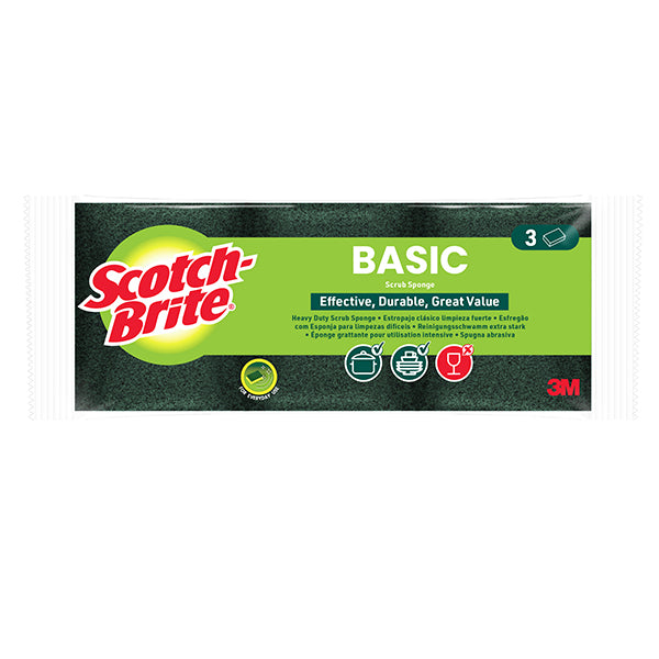 3M - 7100359672 - Spugna abrasiva Basic - 14,2x2,4x11,5 cm - giallo-verde - Scotch-Brite - conf. 3 pezzi - 105908 -  Conf. da 1 Pz.