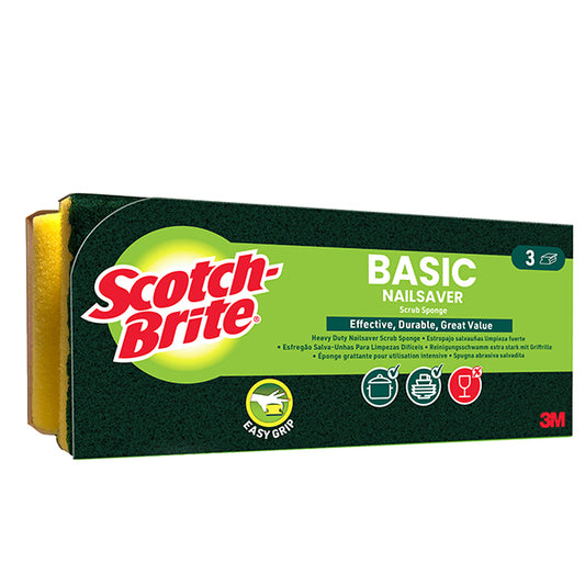 3M - 7100360083 - Spugna abrasiva Basic - salvadita - 14,2x2,4x11,5 cm - giallo-verde - Scotch-Brite - conf. 3 pezzi - 105910 -  Conf. da 1 Pz.