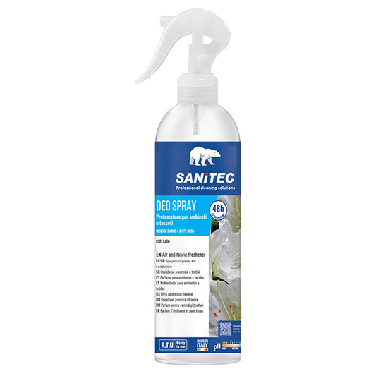 Sanitec - 2400 - Profumatore Deo Spray - per ambienti e tessuti - trigger 300 ml - muschio bianco - Sanitec - 105948 -  Conf. da 1 Pz.