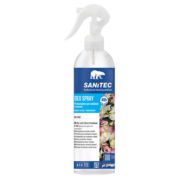 Sanitec - 2403 - Profumatore Deo Spray - per ambienti e tessuti - trigger 300 ml - bouquet di fiori - Sanitec - 105950 -  Conf. da 1 Pz.