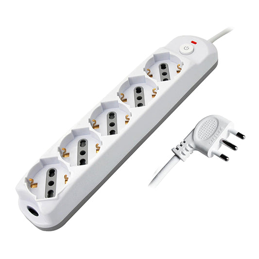 MKC - 492518889 - Presa multipla - con pulsante e spina salvaspazio 90°- 5 prese - bianco - MKC - 106264 -  Conf. da 1 Pz.