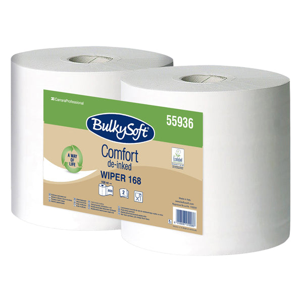 BulkySoft - 55936.E10 - Bobina asciugatutto Comfort - 2 veli - 24 cm x 168 mt - 18 gr - diametro 24,5 cm - microgoffrata - bianco - BulkySoft - 106314 -  Conf. da 2 Pz.