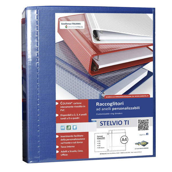 SEI ROTA - 36404637 - Raccoglitore personalizzabile Stelvio TI - 22 x 30 cm - 4 anelli a D 40 mm - dorso 5,5 cm - blu - Sei Rota - 25499 -  Conf. da 1 Pz.