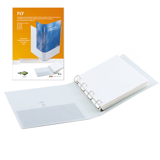 SEI ROTA - 36507501 - Raccoglitore personalizzabile Fly - 22 x 30 cm - 4 anelli a D 50 mm - dorso 7,5 cm - bianco - Sei Rota - 25506 -  Conf. da 1 Pz.