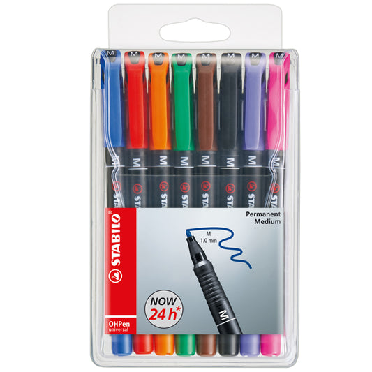 STABILO - 843-8 - Pennarello OHPen universal permanente 843 - punta media 1 mm - colori assortiti - Stabilo - conf. 8 pezzi - 27732 -  Conf. da 1 Pz.