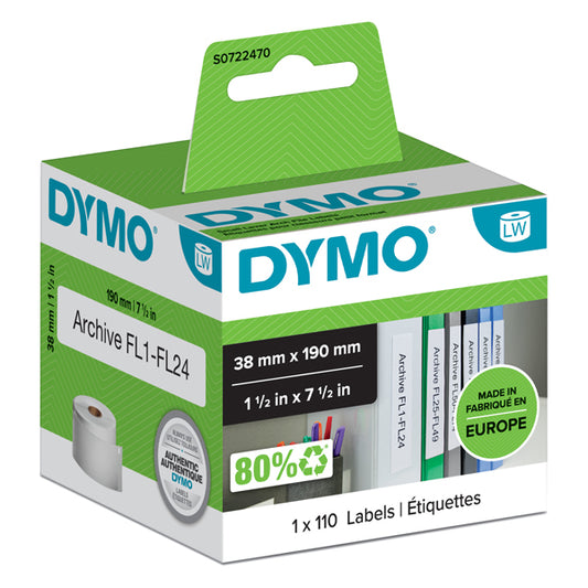 DYMO - S0722470 - Rotolo 110 etichette LW 990180 - 38 x 190 mm - carta - registratore piccolo - bianco - Dymo - 27808 -  Conf. da 1 Pz.