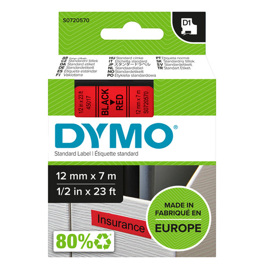 DYMO - S0720570 - Nastro D1 standard 450170 - 12 mm x 7 mt - PL - nero-rosso - Dymo - 27868 -  Conf. da 1 Pz.