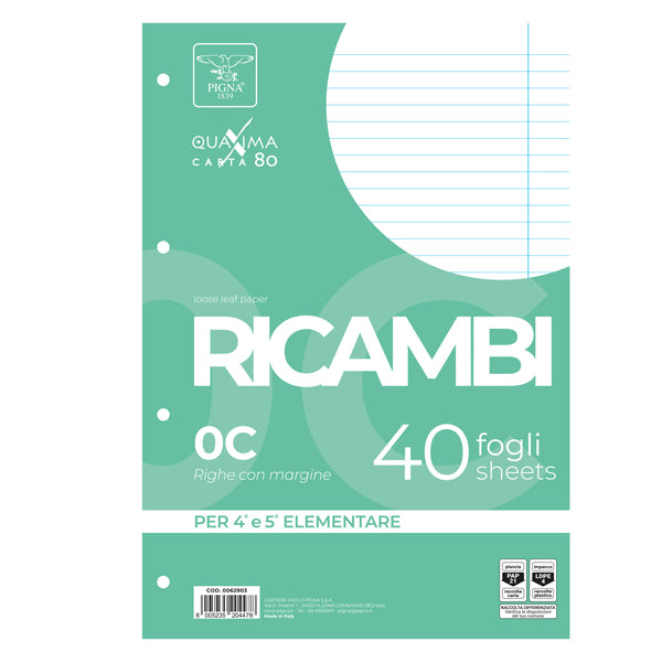 PIGNA - 00629030C - Ricambi forati Quaxima - A4 - 1 rigo c-margine - 80 gr - Pigna - conf. 40 pezzi - 28843 -  Conf. da 1 Pz.