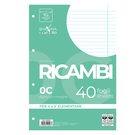 PIGNA - 00629030C - Ricambi forati Quaxima - A4 - 1 rigo c-margine - 80 gr - Pigna - conf. 40 pezzi - 28843 -  Conf. da 1 Pz.