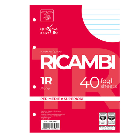 PIGNA - 00629031R - Ricambi forati Quaxima - A4 - 1 rigo - 80 gr - Pigna - conf. 40 pezzi - 28844 -  Conf. da 1 Pz.