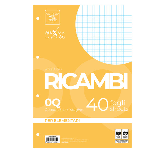 PIGNA - 00629030Q - Ricambi forati Quaxima - A4 - 5 mm c-margine - 80 gr - Pigna - conf. 40 pezzi - 28848 -  Conf. da 1 Pz.