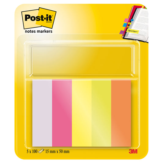 POST-IT - 7100172770 - Segnapagina Post-it in carta - 670-5 - 15 x 50 mm - 5 colori Neon - Post-it - conf. 500 pezzi - 32227 -  Conf. da 1 Pz.