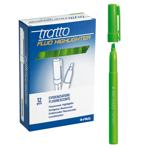 TRATTO - 733002 - Evidenziatore fluo Highlighter - punta a scalpello  - verde - Tratto - conf. 12 pezzi - 37110 -  Conf. da 1 Pz.