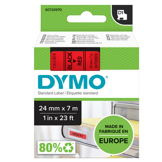 DYMO - S0720970 - Nastro D1 standard 537170 - 24 mm x 7 mt - PL - nero-rosso - Dymo - 37889 -  Conf. da 1 Pz.