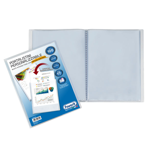 FAVORIT - 100460333 - Portalistini personalizzabile Sviluppo - buccia - 22x30 cm - 100 buste - trasparente - Favorit - 53960 -  Conf. da 1 Pz.