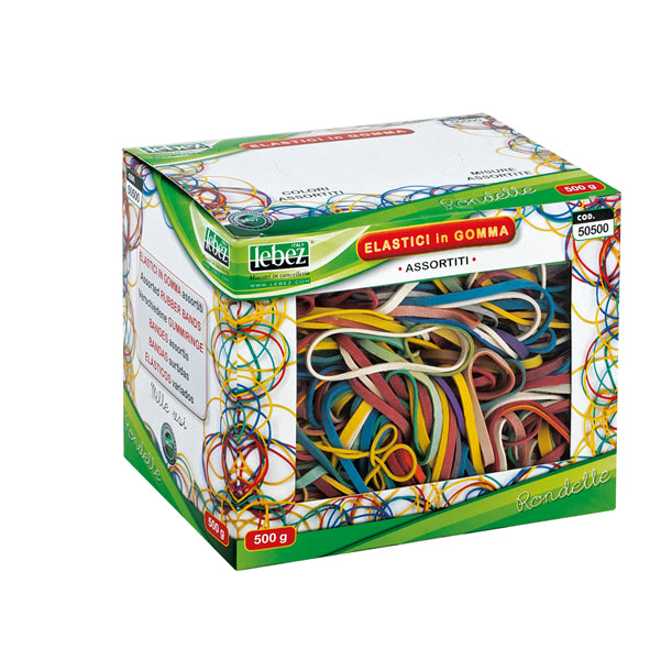 LEBEZ - 50500. - Elastici - misure e colori assortiti - 500 gr - gomma - Lebez - 57979 -  Conf. da 1 Pz.