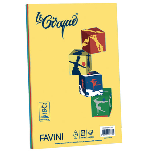 FAVINI - A71X404 - Carta Le Cirque - A4 - 80 gr - mix 4 colori intensi - Favini - conf. 200 fogli - 61656 -  Conf. da 1 Pz.