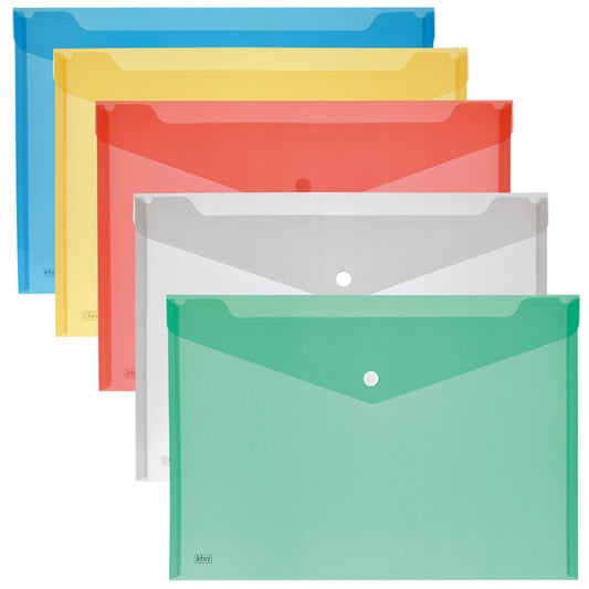 LEBEZ - 2192-5 - Busta con bottone - 33,5 x 23,5 cm - PP - colori assortiti - Lebez - conf. 5 pezzi - 68139 -  Conf. da 1 Pz.