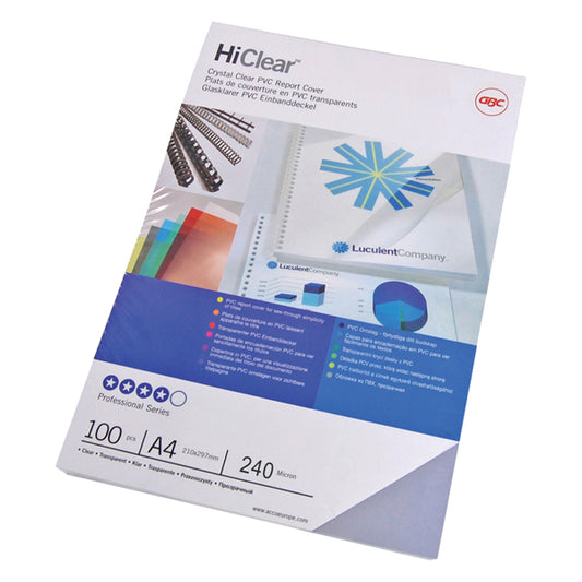 GBC - CE012480 - Copertine HiClear per rilegatura - A4 - 240 micron - trasparente - GBC - conf. 100 pezzi - 70084 -  Conf. da 1 Pz.