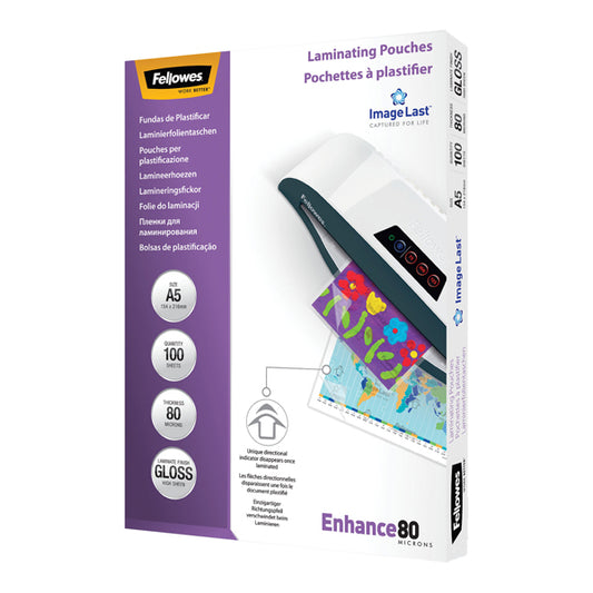 FELLOWES - 5306002 - Pouches Enhance80 - A5 - 154x216 mm - 2x80 micron - Fellowes - scatola 100 pezzi - 77624 -  Conf. da 1 Pz.