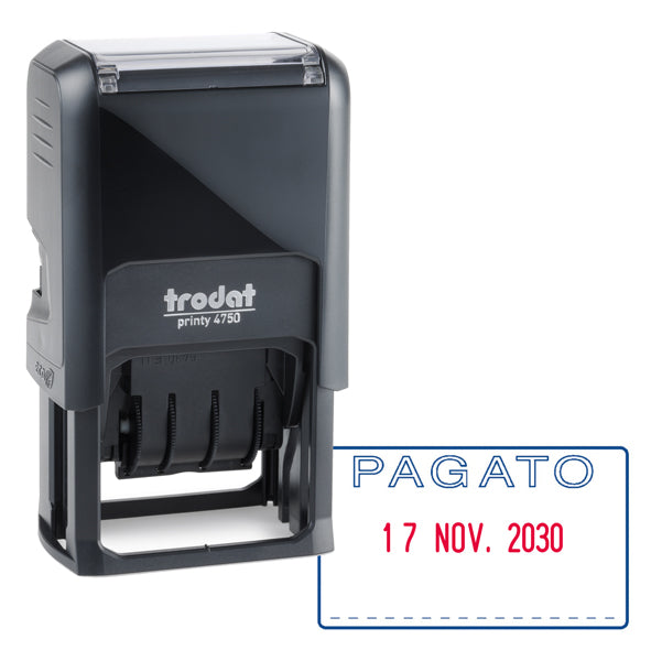TRODAT - 141062 - Timbro Printy 4750-L autoinchiostrante - DATA + PAGATO - 41 x 24 mm - 4 mm - bicolore - Trodat - 86976 -  Conf. da 1 Pz.