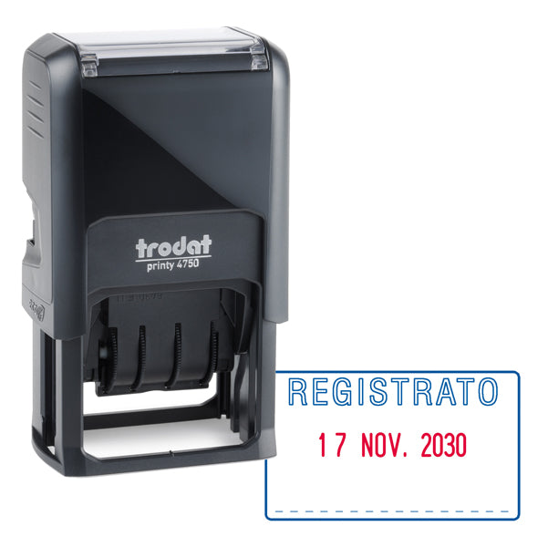TRODAT - 141075 - Timbro Printy 4750-L autoinchiostrante - DATA + REGISTRATO - 4,1 x 2,4 cm - 4 mm - bicolore - Trodat - 86977 -  Conf. da 1 Pz.