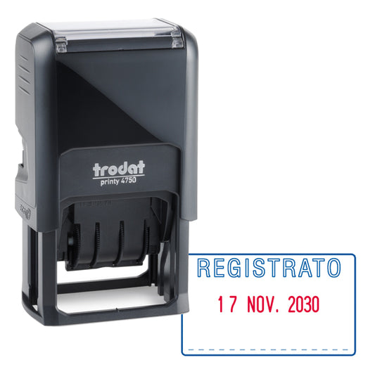TRODAT - 141075 - Timbro Printy 4750-L autoinchiostrante - DATA + REGISTRATO - 4,1 x 2,4 cm - 4 mm - bicolore - Trodat - 86977 -  Conf. da 1 Pz.