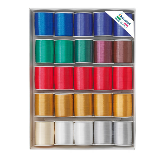 BRIZZOLARI - 00307900 - Rocche di nastro liscio 6800 -10 mm x 10 mt - colori natalizi assortiti - Brizzolari - conf. 25 pezzi - 88216 -  Conf. da 1 Pz.