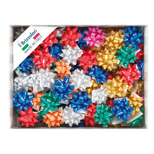 BRIZZOLARI - 00163300 - Stelle di nastro liscio 6800 - 10 mm x diam. 5 cm - colori natalizi assortiti - Brizzolari - conf. 100 pezzi - 88217 -  Conf. da 1 Pz.