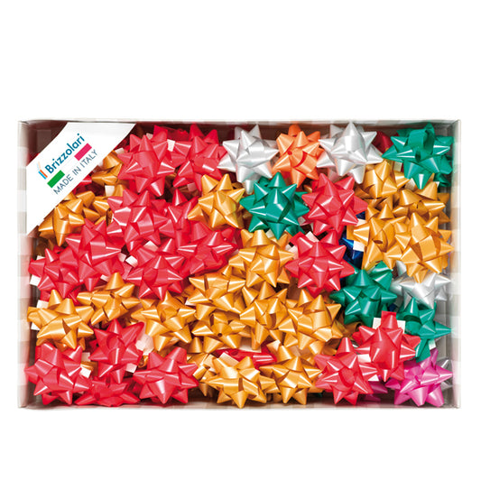 BRIZZOLARI - 00064300 - Stelle di nastro liscio 6800 - 14 mm x diam. 6,5 cm - colori natalizi assortiti - Brizzolari - conf. 100 pezzi - 88218 -  Conf. da 1 Pz.