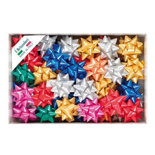 BRIZZOLARI - 00066700 - Stelle di nastro liscio 6800 - 19 mm x diam. 9 cm - colori natalizi assortiti - Brizzolari - conf. 70 pezzi - 88219 -  Conf. da 1 Pz.