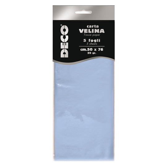 DECO - 12283-12 - Carta velina - 50 x 76 cm - 20 gr - azzurro baby - Deco - busta 5 fogli - 89119 -  Conf. da 1 Pz.