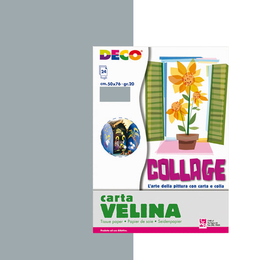 DECO - 05323 - Carta velina - 50 x 76 cm - 20 gr - argento - Deco - busta 24 fogli - 89148 -  Conf. da 1 Pz.